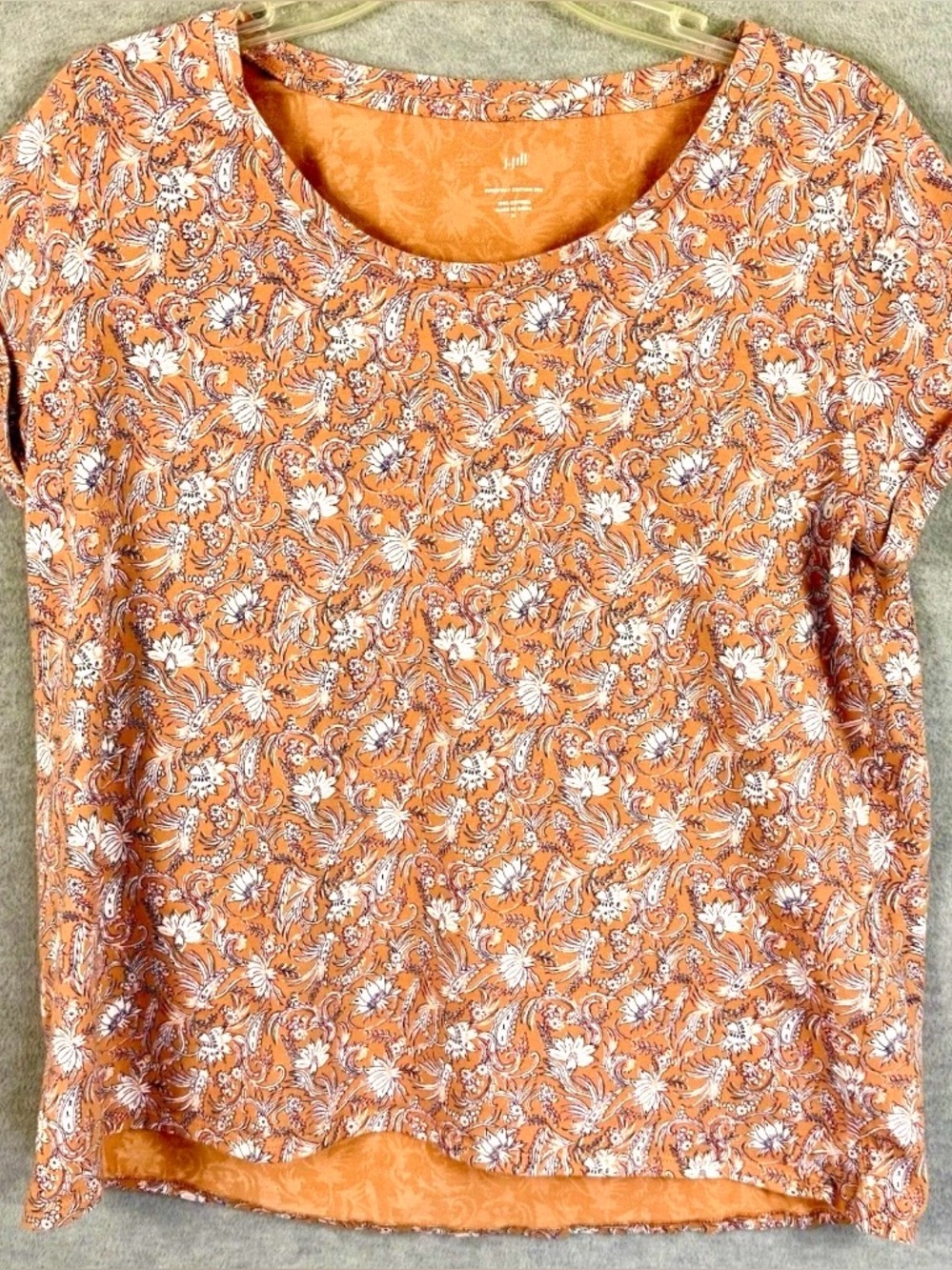 J Jill Women's Orange Floral 100% Cotton Short Sleeve Top, Size 2X